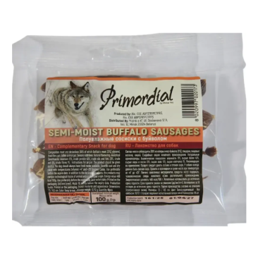 114гр Лакомство Primordial для собак полувлажные Сосиски с Буйволом