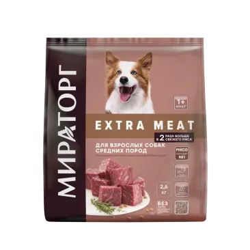 2,6кг Корм Мираторг Extra Meat Black Angus для взрослых собак средних пород старше 1 года с Говядиной