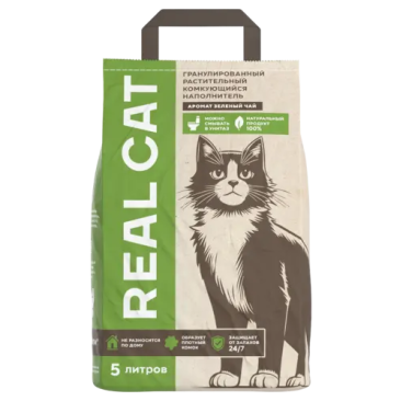 Наполнитель Real Cat TOFU green tea растительный комкующийся, Зеленый чай, 2,5кг (5л)
