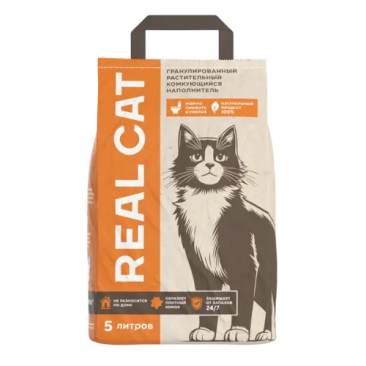 Наполнитель Real Cat TOFU original растительный комкующийся, Без запаха, 2,5кг (5л)