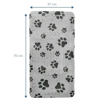Коврик для животных с присосками "Лапки" для ванны 37x70см, серый