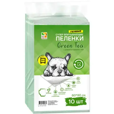 Пеленки FOUR PETS Green Tea для собак c ароматом зеленого чая 60*90см, 1шт