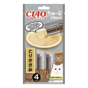4*14гр Лакомство-пюре INABA CIAO Churu для кошек Здоровье почек с Куриным филе
