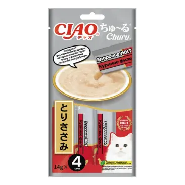 4*14гр Лакомство-пюре INABA CIAO Churu для кошек Здоровье ЖКТ с Куриным филе