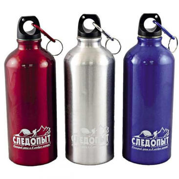 Бутылка питьевая изотермическая СЛЕДОПЫТ алюминий, с карабином, 400мл