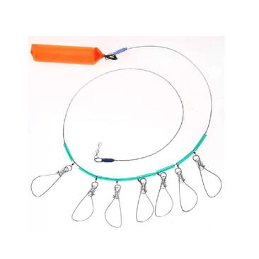 Кукан из 7 карабинов с поплавком, стальной трос