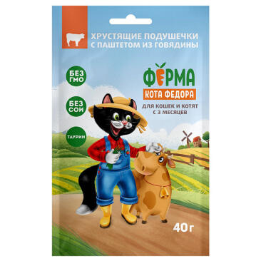 40гр Лакомство Мнямс "Ферма кота Федора" Подушечки с паштетом для кошек и котят с 3 месяцев с Говядиной