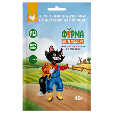 40гр 1+1 Лакомство Мнямс "Ферма кота Федора" Подушечки с паштетом для кошек и котят с 3 месяцев с Курицей