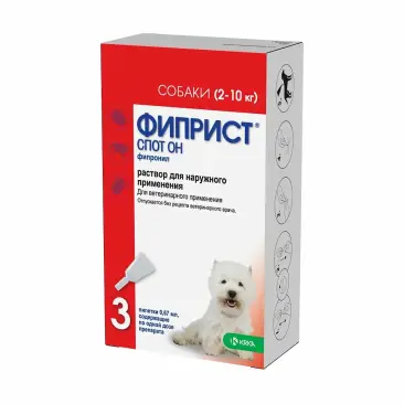 Капли на холку Фиприст Спот Он KRKA от блох и клещей для собак 2-10кг, 1шт