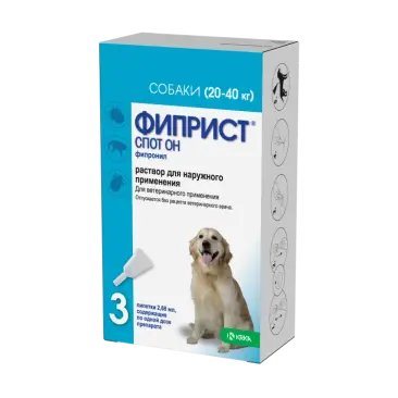 Капли на холку Фиприст Спот Он KRKA от блох и клещей для собак 20-40кг, 1шт