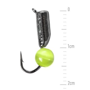 Мормышка вольфрамовая Lucky John СТОЛБИК с петелькой и бисером, Желтый кошачий глаз, 3гр