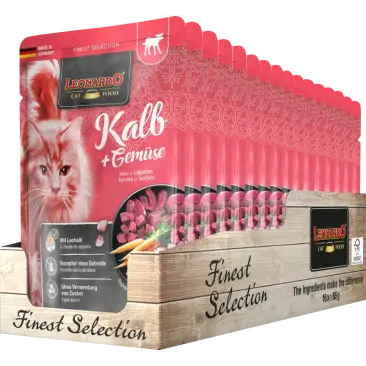 85гр Влажный корм Leonardo Calf & Vegetable для взрослых кошек от года с Телятиной и овощами