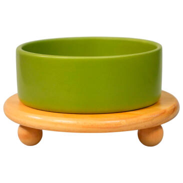 Миска Mr.Kranch Bamboo керамическая на бамбуковой подставке Зеленая, 850мл