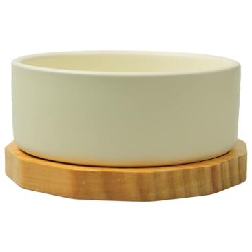 Миска Mr.Kranch Bamboo керамическая белая на бамбуковой подставке, 860мл