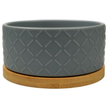 Миска Mr.Kranch Bamboo керамическая серая на бамбуковой подставке, 860мл