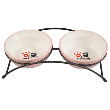 Миска Mr.Kranch на подставке для собак и кошек двойные 2*290мл с лапкой, розовые