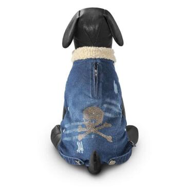 Комбинезон Mantel Skull джинсовый утеплённый со стразами для собак М-L 36см