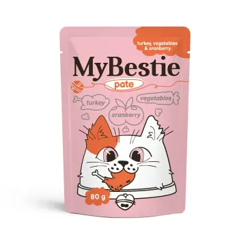 80г Влажный корм MyBestie для кошек паштет из Индейки с Овощами и Клюквой