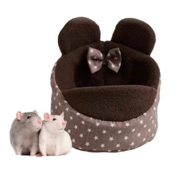 Лежанка LOORI Мини для грызунов с ушками Коричневые звёзды, 12*16см