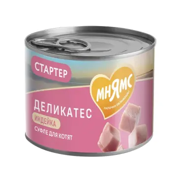 200г Консерва Мнямс Delicatesse "Суфле по-английски" для котят с начала прикорма до 4 месяцев, беременных и кормящих кошек, паштет из Индейки