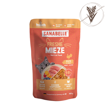 100г Влажный корм Bosch Sanabelle Freshe Mieze Nassfutter Turkey & Chicken для взрослых кошек паштет с Индейкой и курицей