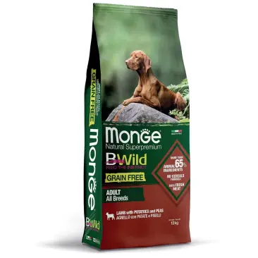 12кг Корм Monge Dog BWild Grain Free Adult Lamb&Potatoes беззерновой для взрослых собак всех пород с Ягнёнком, картофелем и горохом