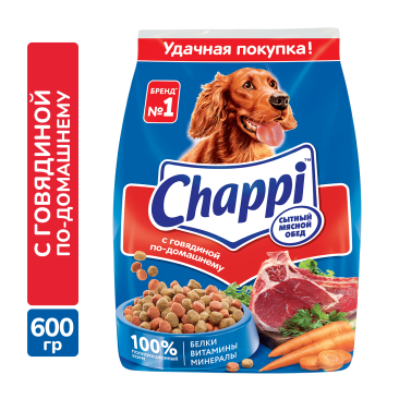 600гр Корм CHAPPI для взрослых собак с Говядиной по-домашнему