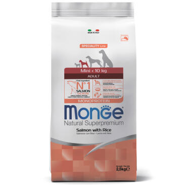 2,5кг Корм Monge Dog SP Monoprotein Mini Adult Salmon/Rice для взрослых собак мелких пород с Лососем и рисом
