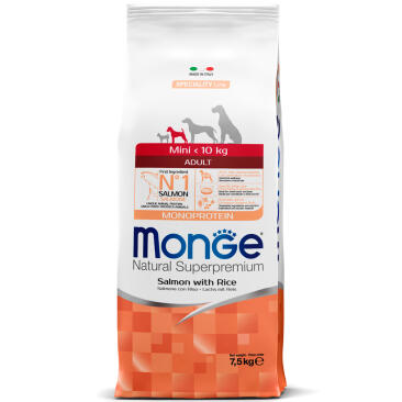 7,5кг Корм Monge Dog SP Monoprotein Mini Adult Salmon/Rice для взрослых собак мелких пород с Лососем и рисом