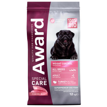 12кг Корм Award SPECIAL CARE Weight Control для взрослых собак всех пород для контроля веса со свежим мясом Индейки