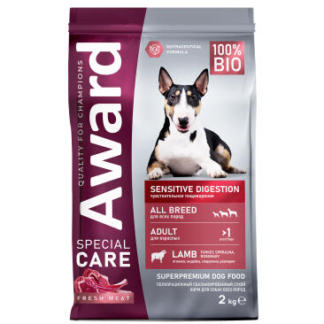 2кг Корм Award SPECIAL CARE Sensitive Digestion для взрослых собак всех пород с чувствительным пищеварением со свежим мясом Ягненка