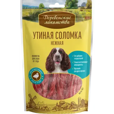 90г Лакомство "Деревенские лакомства" для собак всех пород Утиная соломка нежная