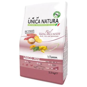 800г Корм Unica Natura Unico Mini для миниатюрных и маленьких собак всех возрастов с Уткой, Рисом и Картофелем