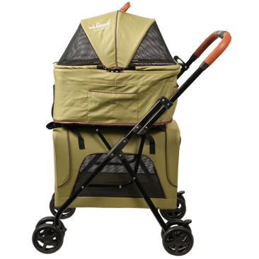 Коляска прогулочная Mr.Kranch двойная повышенной проходимости для собак и кошек 10+10кг, Оливковая