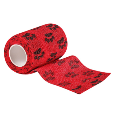 Бинт VETЗАБОТА ветеринарный самофиксирующийся Красный с лапками, 10см*4,5м