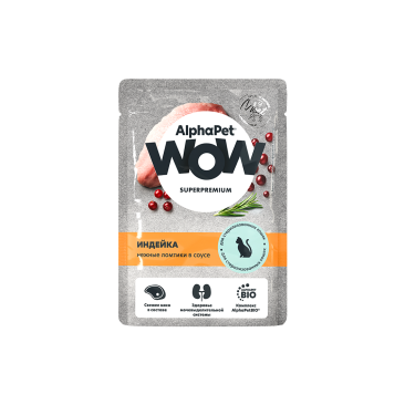 85г Влажный корм AlphaPet WOW для стерилизованных кошек с Индейкой нежные ломтики в соусе