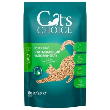 Наполнитель древесный впитывающий Cat's choice, 80л (20кг)