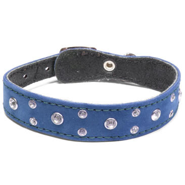 Ошейник-миди Gamma кожаный двойной с расширением и стразами, 14*315мм