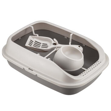 Лоток IDEA "ПЕРВЫЙ" для кошек с высоким бортом, совком и миской Капучино, 41*29см