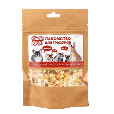 100г Лакомство Smile King для грызунов Плющеный горох, Кукуруза и Морковь