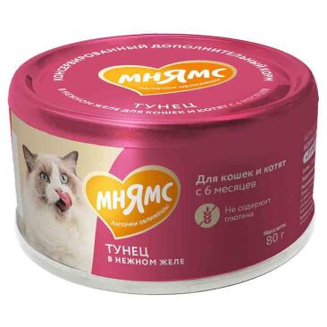 80г Влажный дополнительный корм Мнямс для кошек и котят старше 6 месяцев Тунец в нежном желе