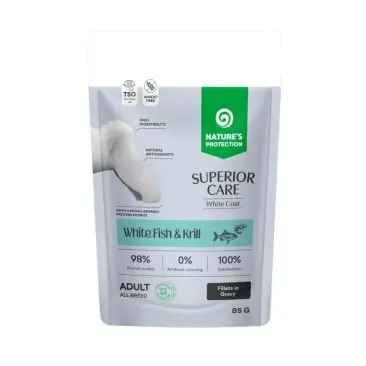 85г Влажный корм Nature's Protection SC White Dogs GRAIN FREE беззерновой для взрослых собак с белым окрасом шерсти с Белой рыбой и Крилем