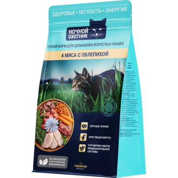 Корм в развес Ночной охотник для взрослых кошек 4 Мяса с Облепихой, 1кг
