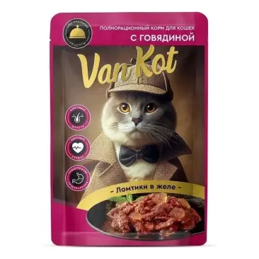 75г Влажный корм Van Kot для кошек с Говядиной ломтики в желе