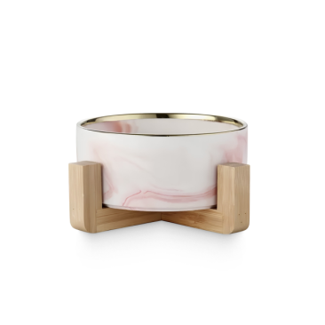 Миска керамическая Red Bow для животных на подставке Розовая мрамор/золото, 400мл
