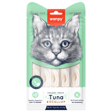 70г Лакомство Wanpy Cat для кошек нежное пюре из Тунца и Гребешка