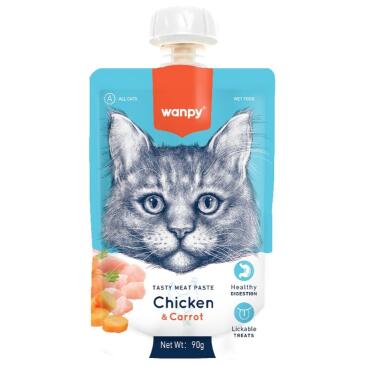 90г Лакомство Wanpy Cat для кошек мясной мусс из Курицы и Моркови