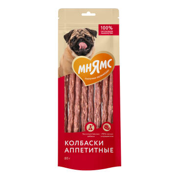 80гр Лакомство Мнямс для собак колбаски "Аппетитные" (срок 10.07.2026)