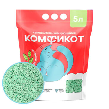 Наполнитель Комфикот комкующийся тофу Зеленый чай, 5л