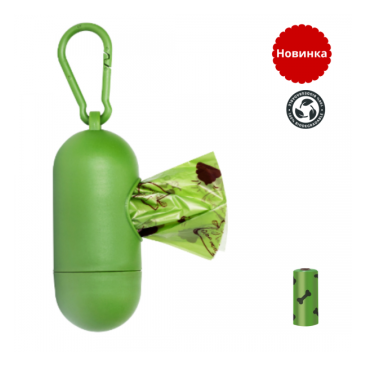 Диспенсер Potty Pot зелёный с биоразлагаемыми пакетами для выгула собак 1 рулон